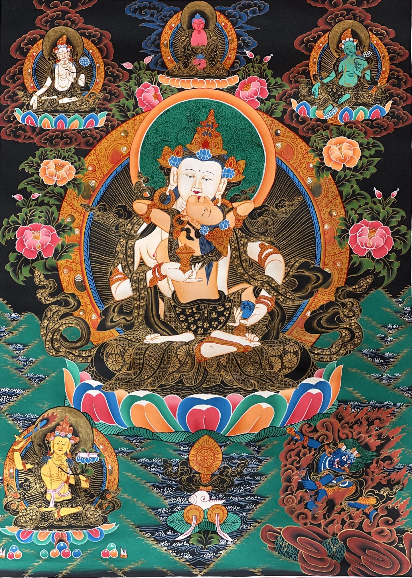 Hand-Painted Vajrasattva Shakti Thangka – Tibetan Meditation Art