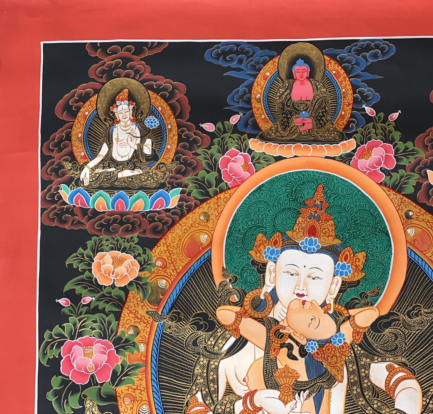 Hand-Painted Vajrasattva Thangka | Tibetan Buddha Art, Silk Brocade