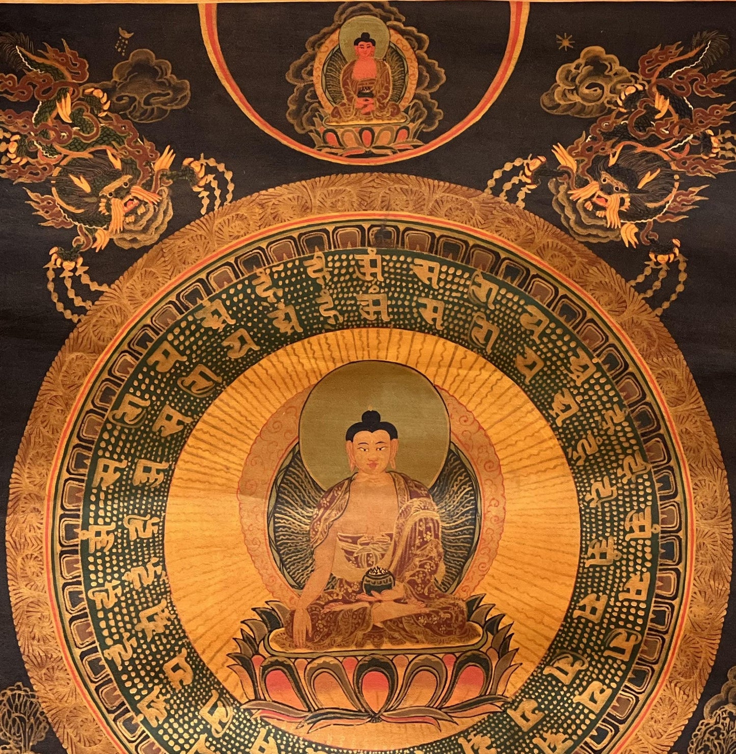Hand-Painted Shakyamuni Buddha Thangka | Tibetan Oil Painting with Silk Brocade