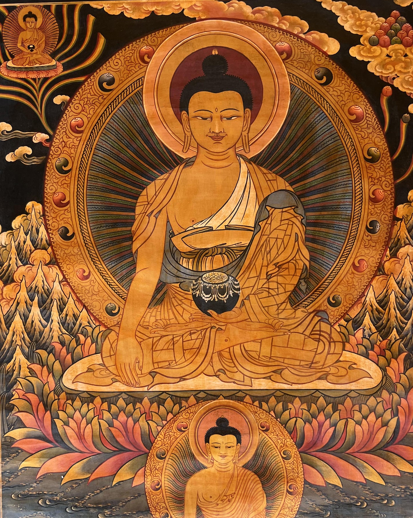 Hand-Painted Shakyamuni Buddha Thangka – Tibetan Art, Meditation Decor (24.5 x 33 in)