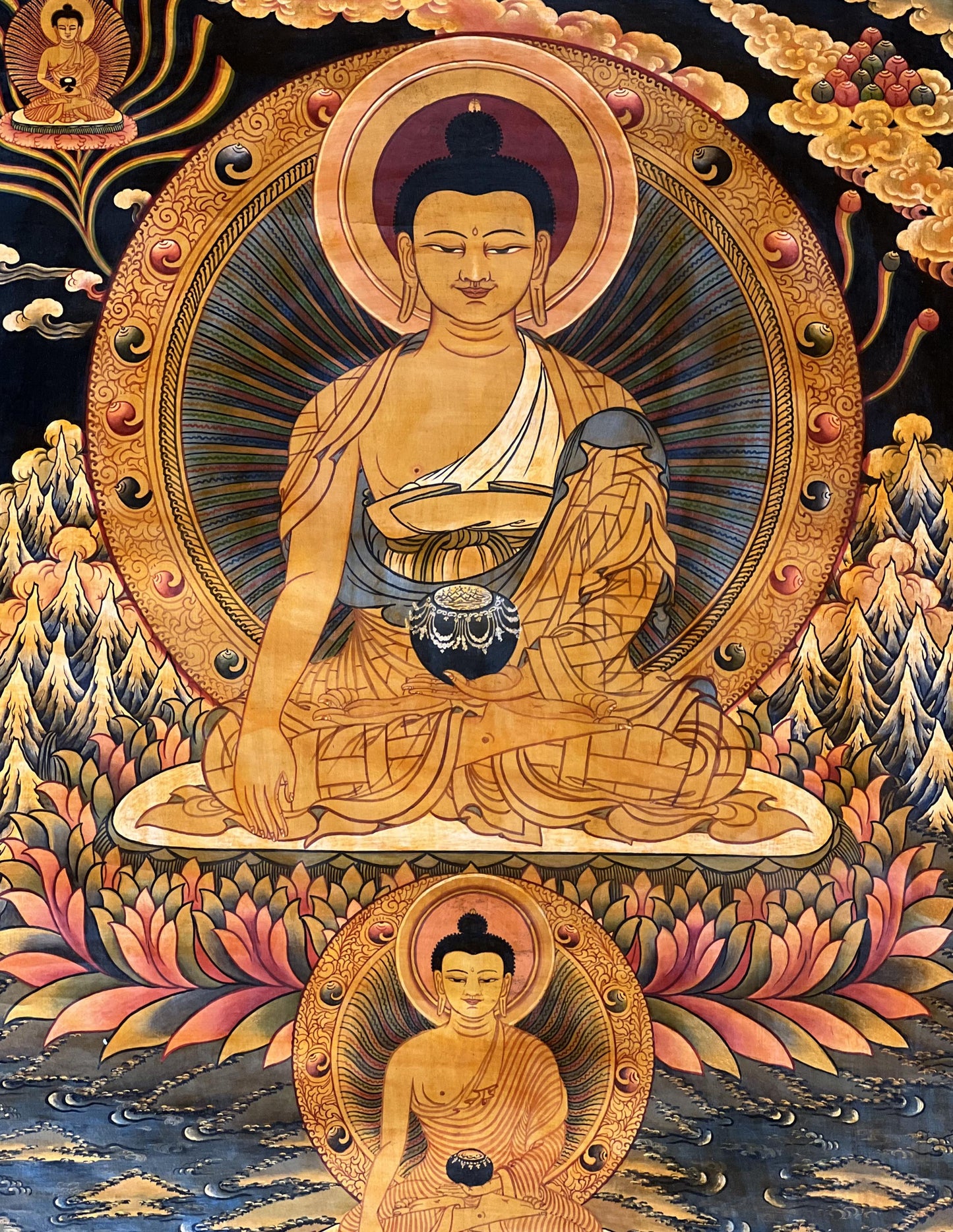 Hand-Painted Shakyamuni Buddha Thangka – Tibetan Art, Meditation Decor (24.5 x 33 in)