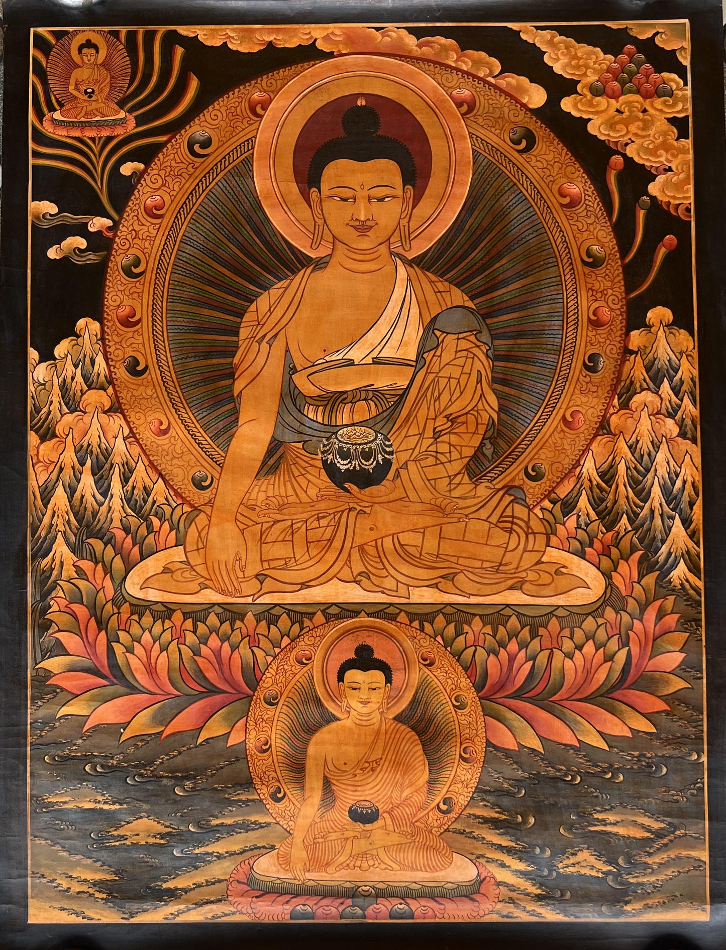 Hand-Painted Shakyamuni Buddha Thangka – Tibetan Art, Meditation Decor (24.5 x 33 in)
