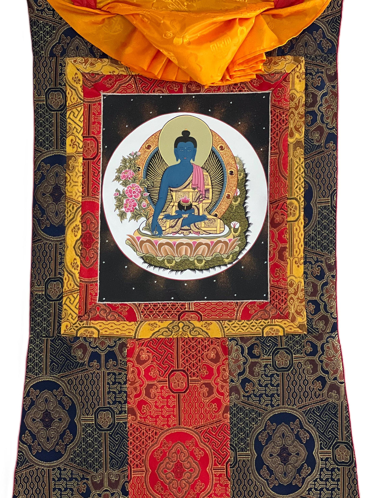 Medicine Buddha Thangka Painting | Silk Framed Tibetan Artwork