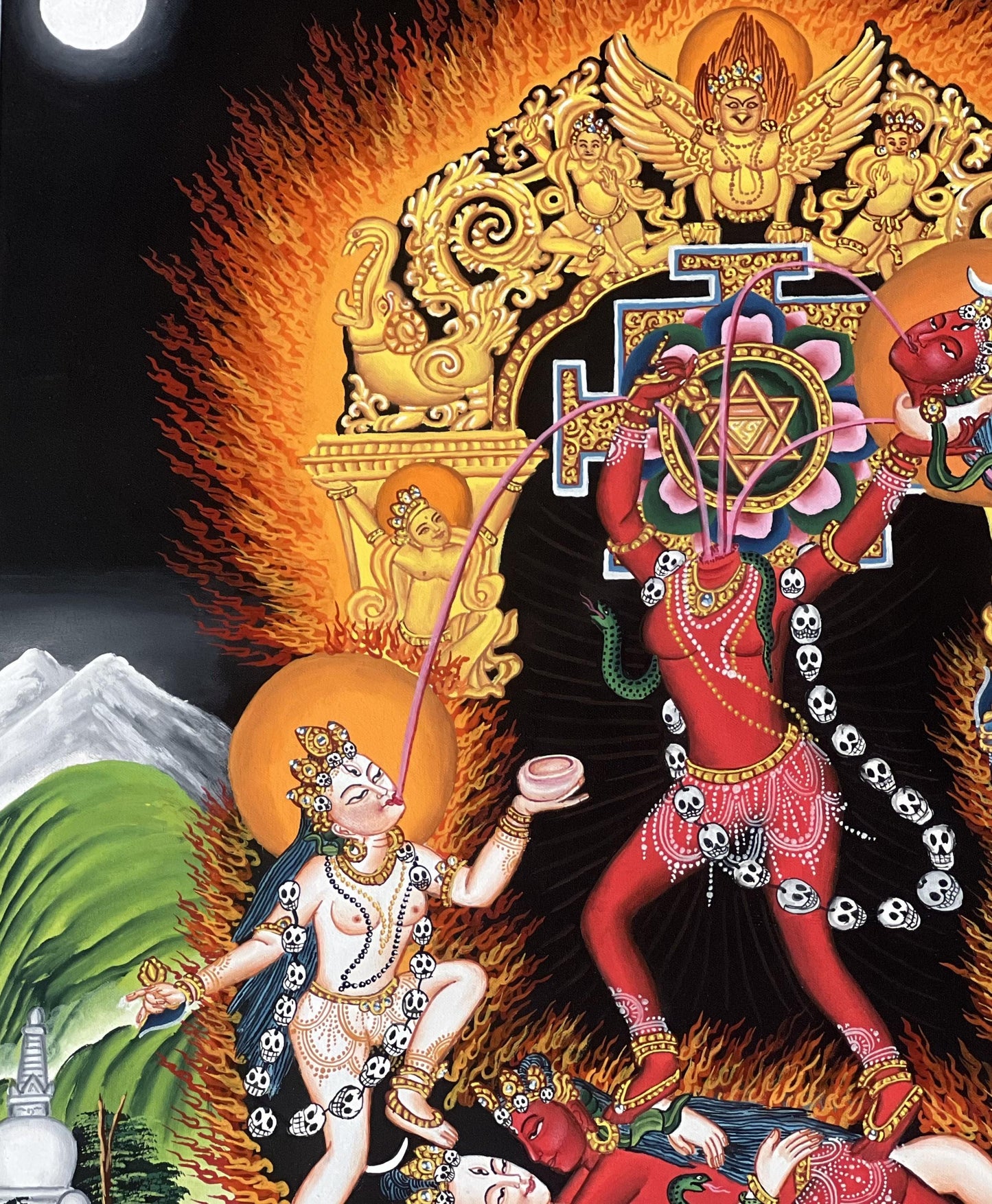 Hand-Painted Chhinnamasta Thangka | Newari Paubha Tantric Art