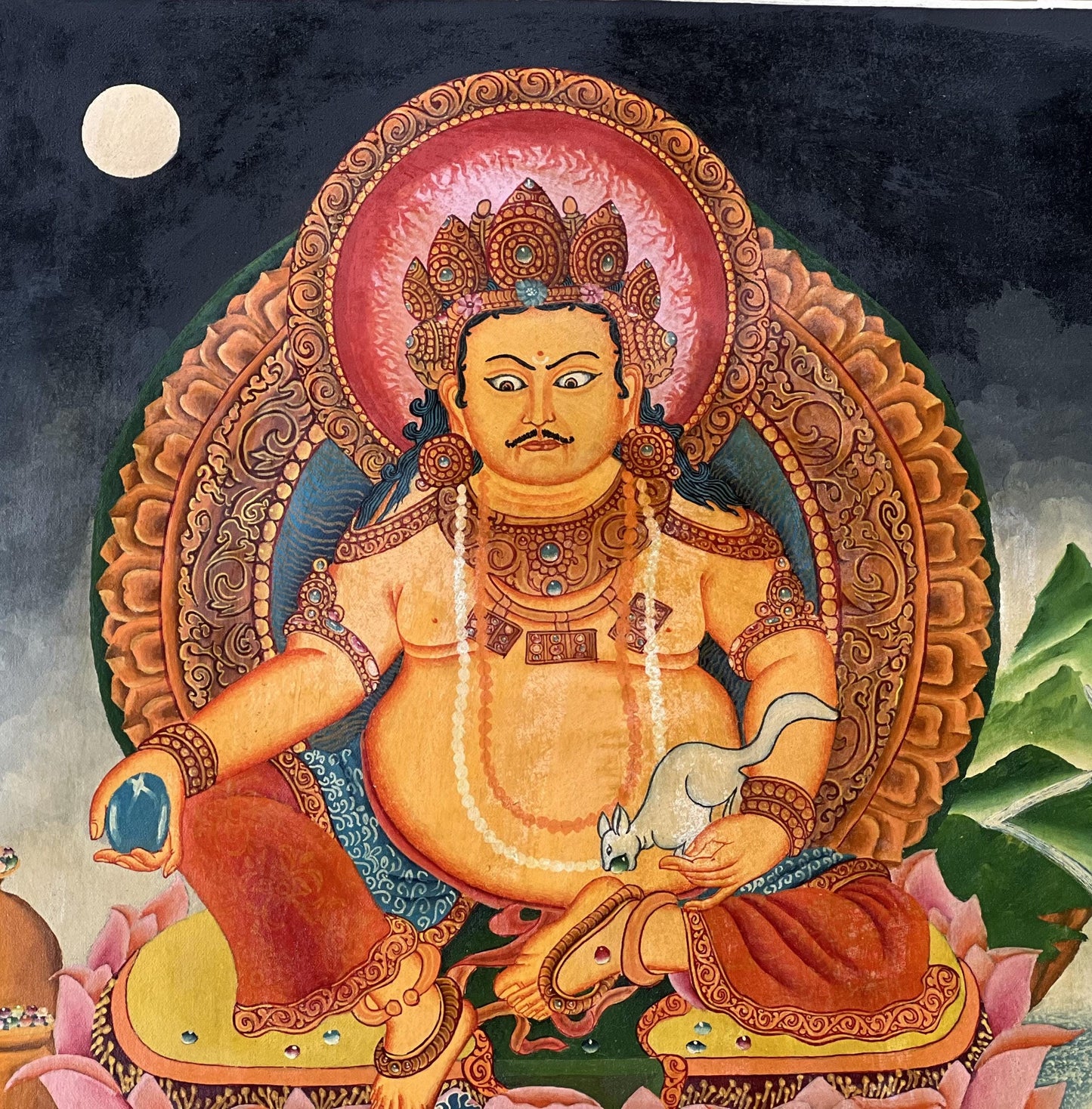 Hand Painted Jambhala Thangka | Newari Kubera God of Wealth Painting