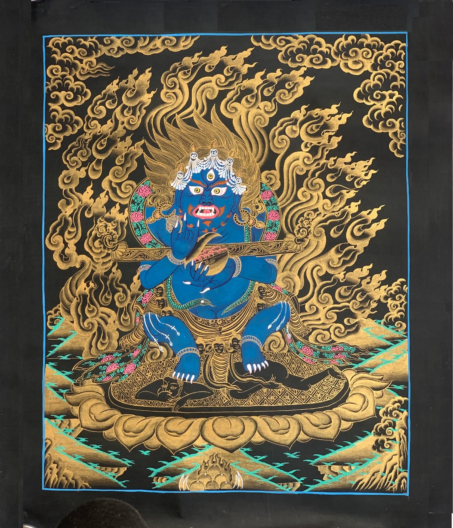 Hand-Painted Mahakala Thangka | Gold & Natural Colors, Nepalese Art