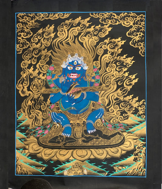 Hand-Painted Mahakala Thangka | Gold & Natural Colors, Nepalese Art