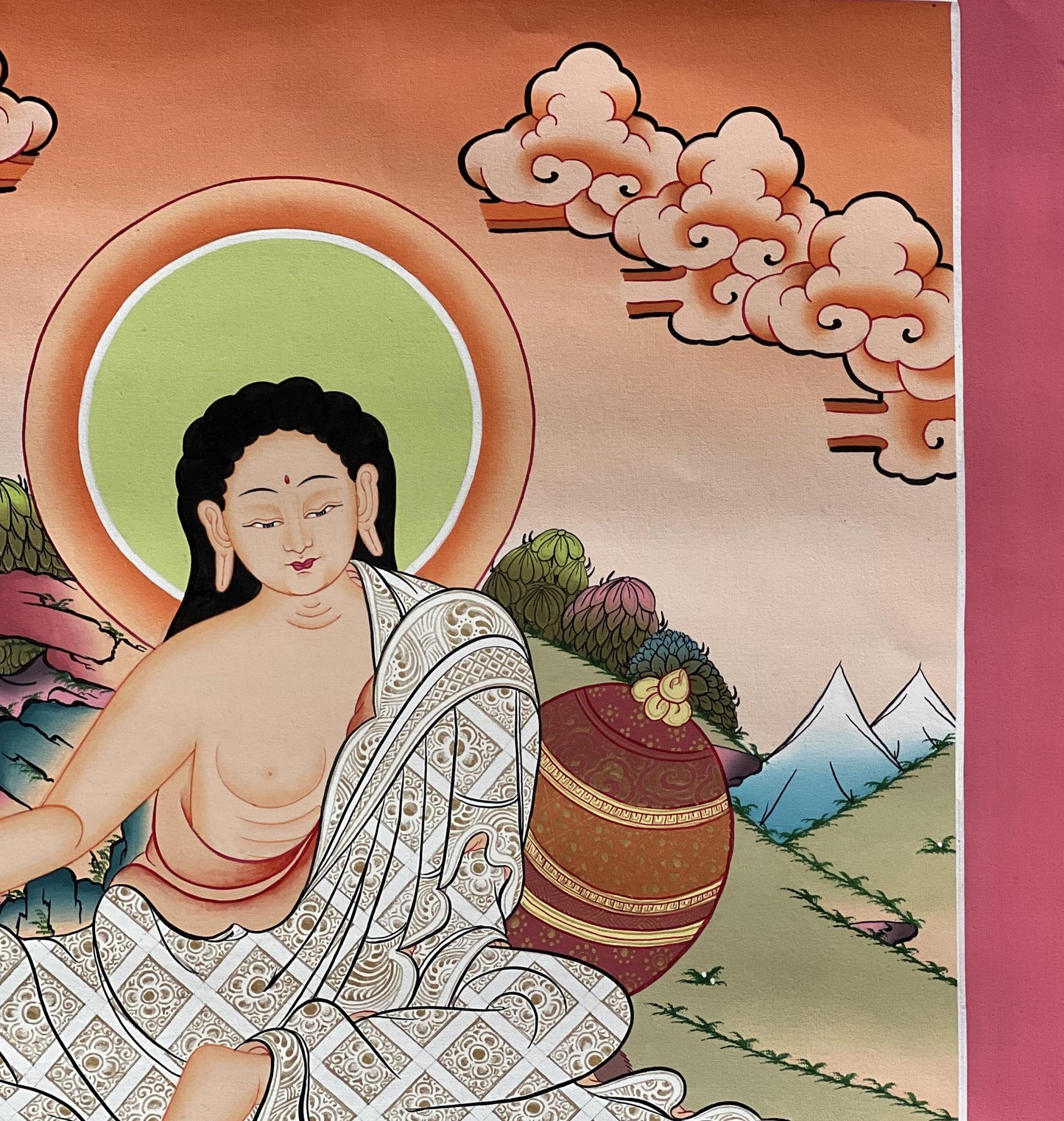 Hand-Painted Milarepa Thangka – Tibetan Buddhist Art, Nepal