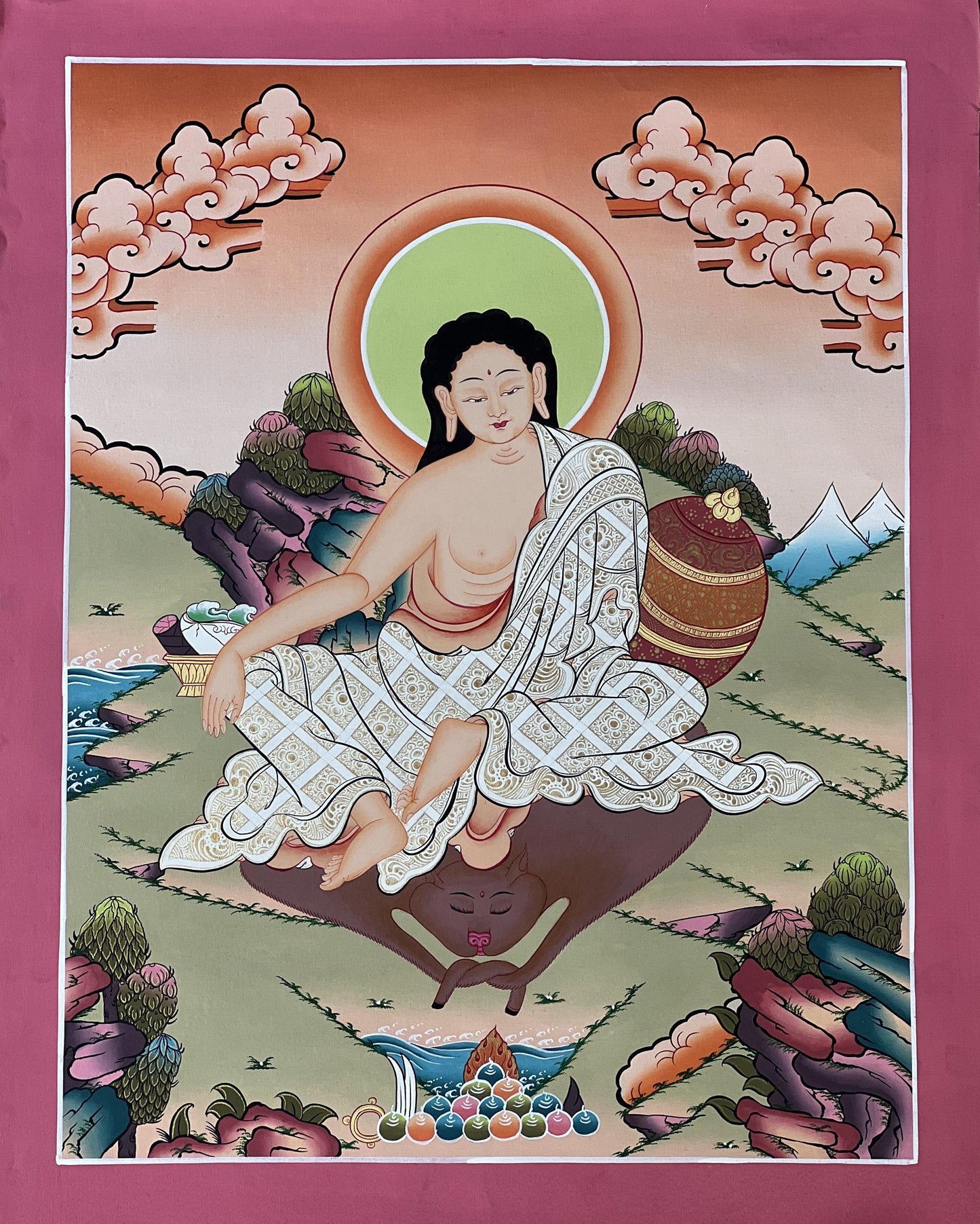 Hand-Painted Milarepa Thangka – Tibetan Buddhist Art, Nepal