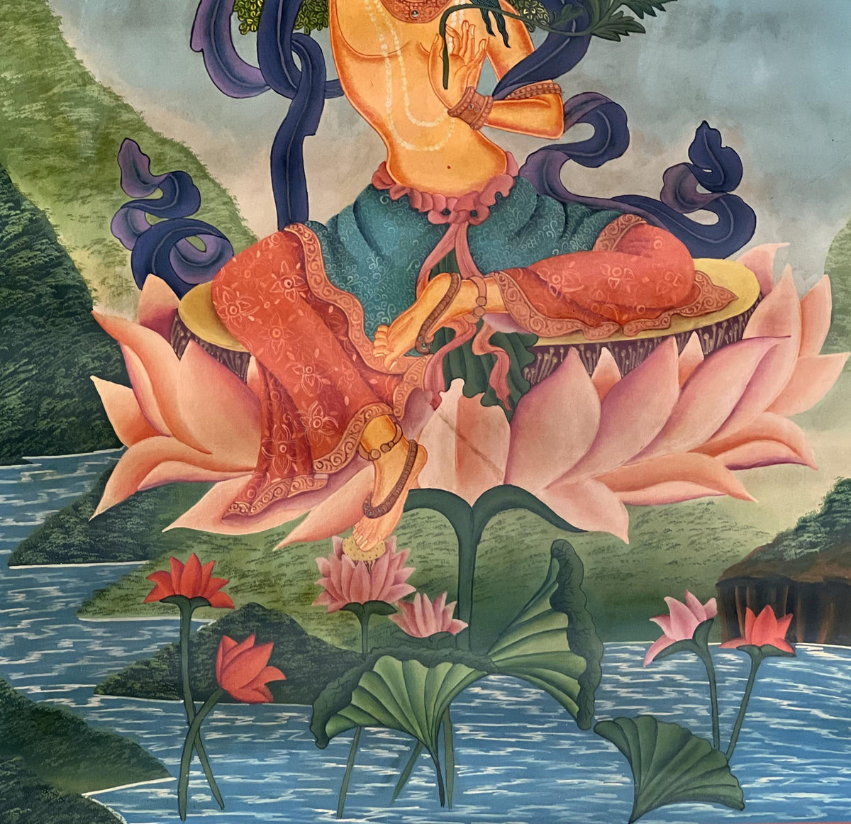 Manjushri Thangka Painting  Smoky  Newari Paubha, Himalayan Meditation Art