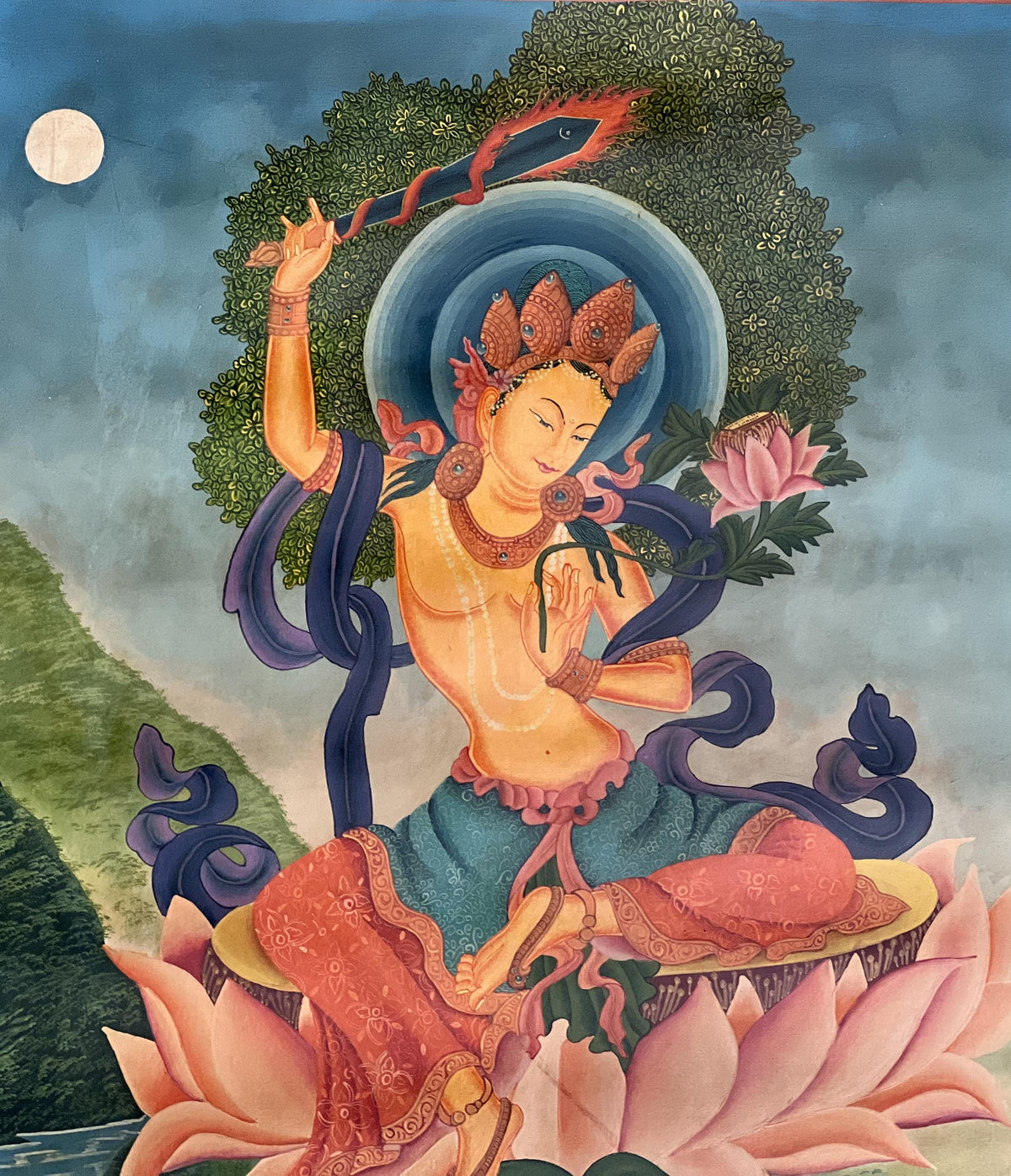 Manjushri Thangka Painting  Smoky  Newari Paubha, Himalayan Meditation Art