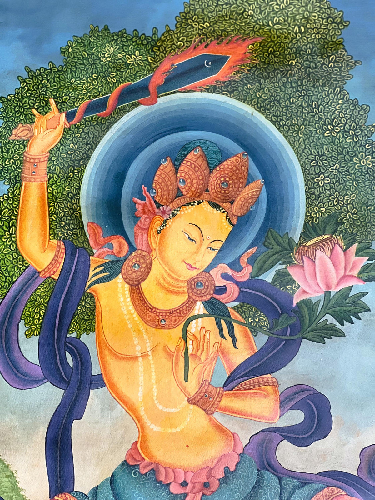 Manjushri Thangka Painting  Smoky  Newari Paubha, Himalayan Meditation Art