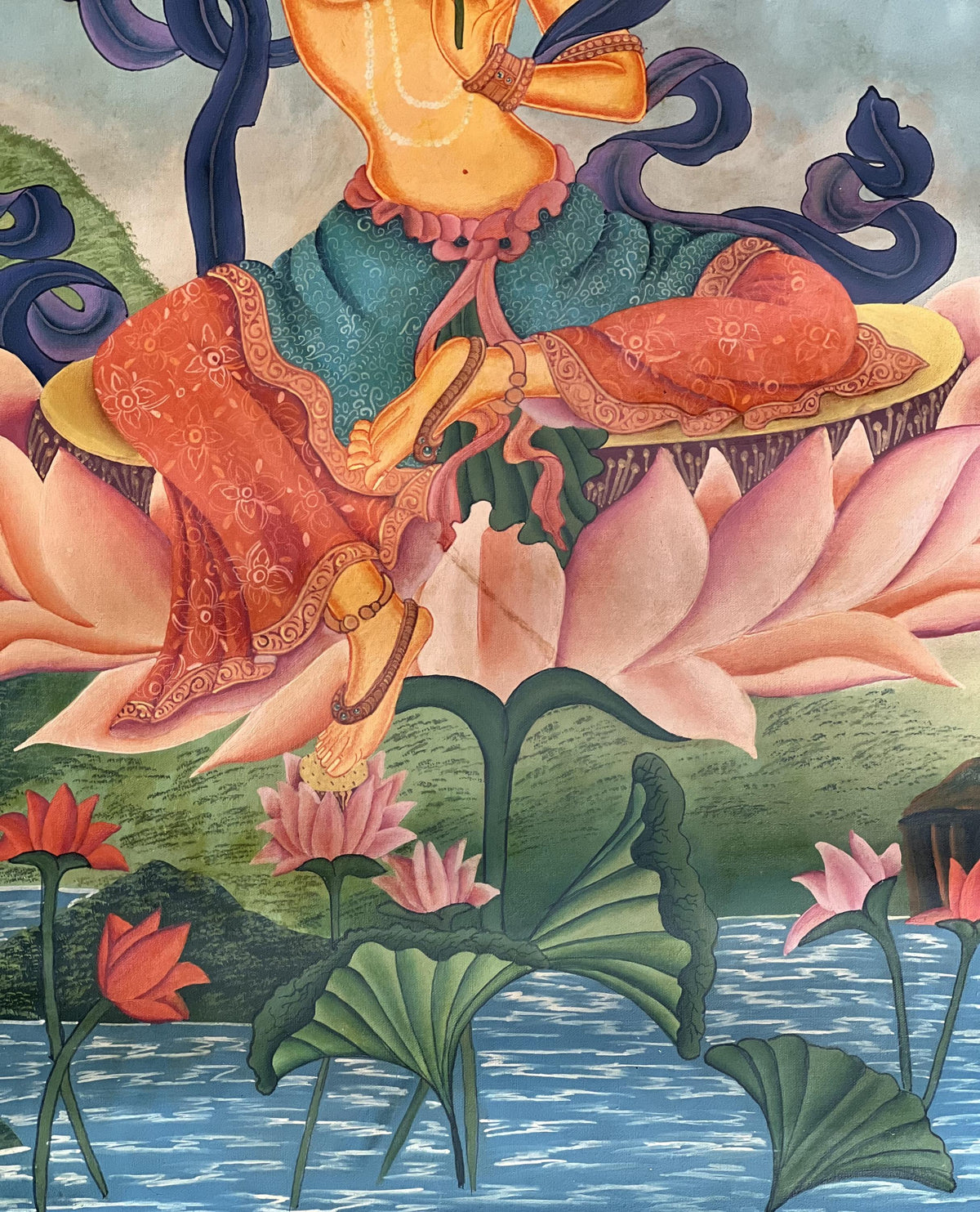 Manjushri Thangka Painting  Smoky  Newari Paubha, Himalayan Meditation Art
