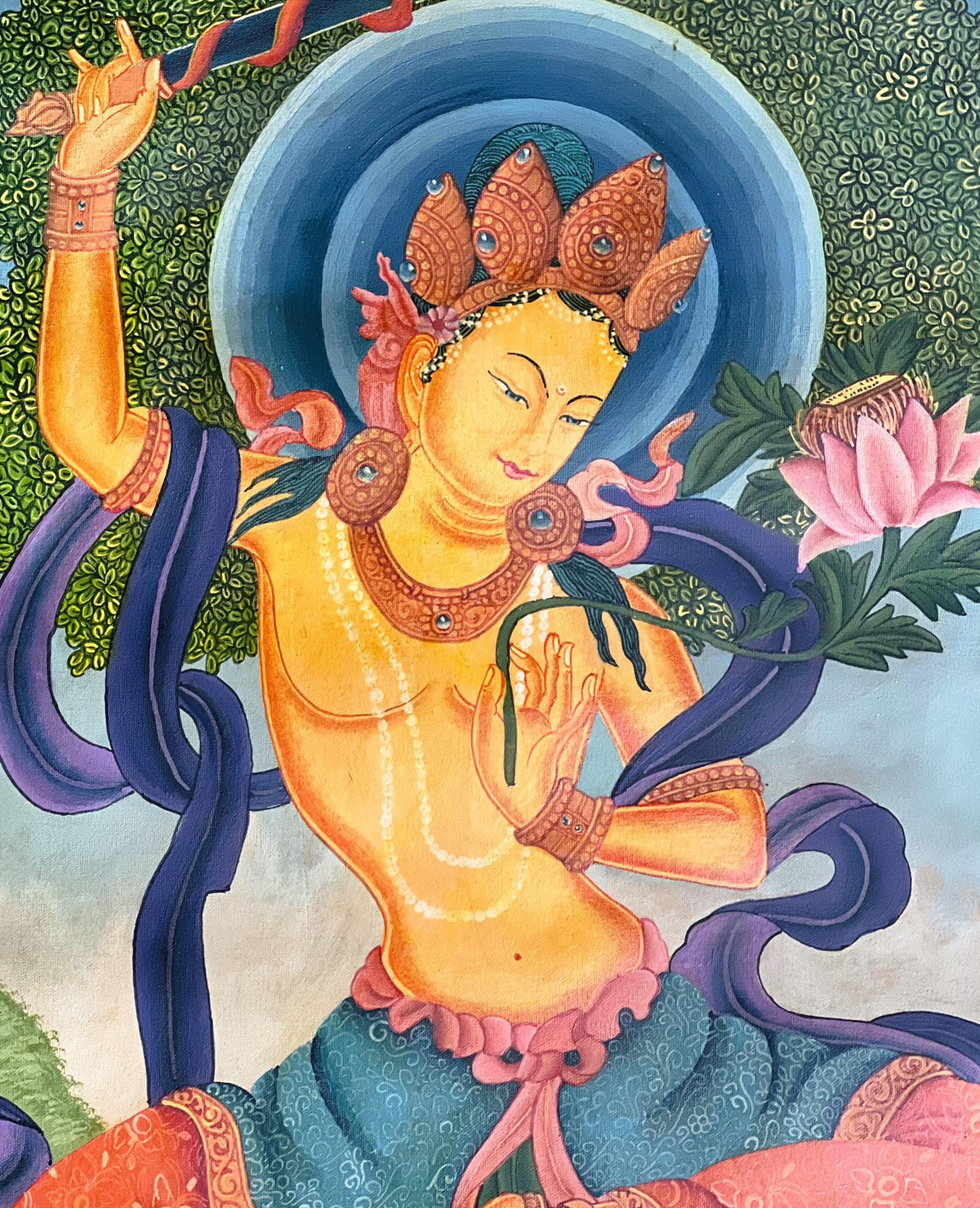 Manjushri Thangka Painting  Smoky  Newari Paubha, Himalayan Meditation Art