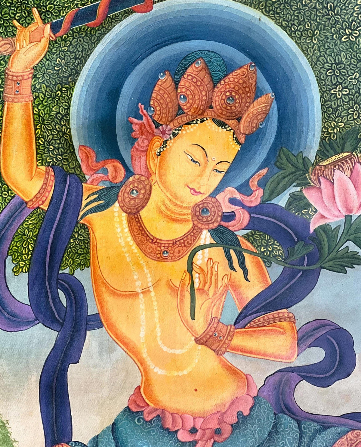 Manjushri Thangka Painting  Smoky  Newari Paubha, Himalayan Meditation Art