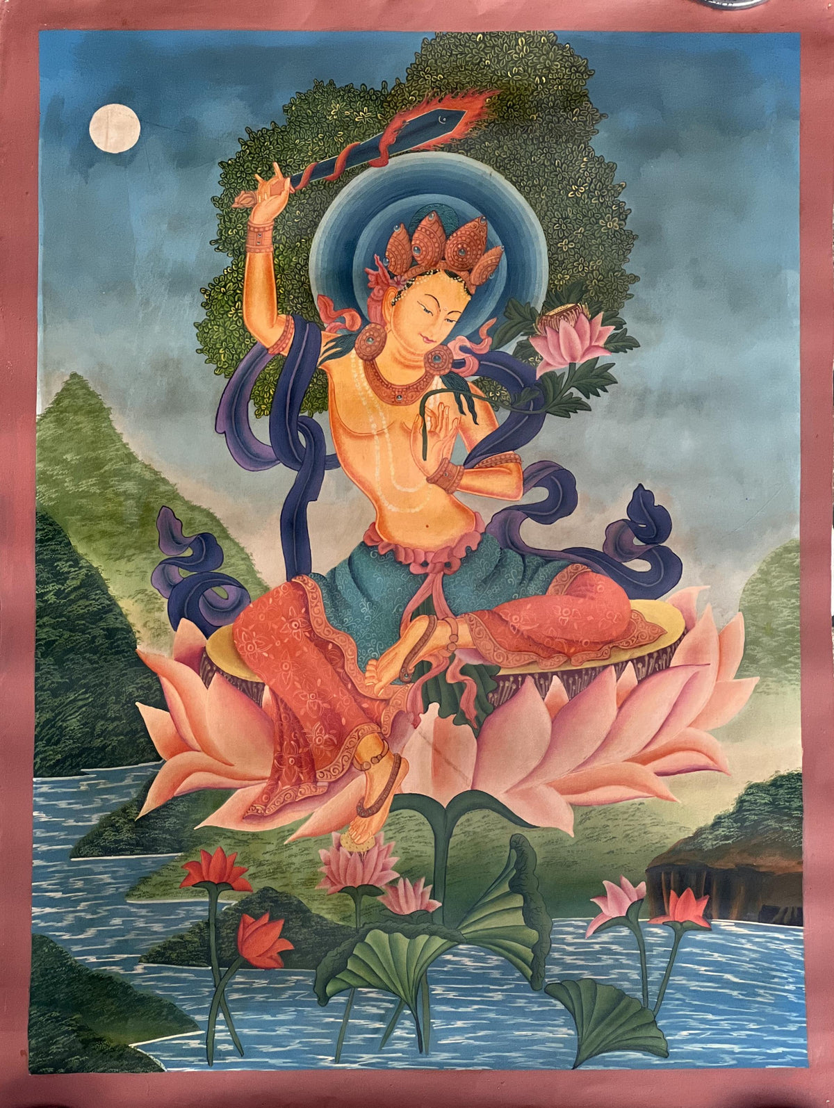 Manjushri Thangka Painting  Smoky  Newari Paubha, Himalayan Meditation Art