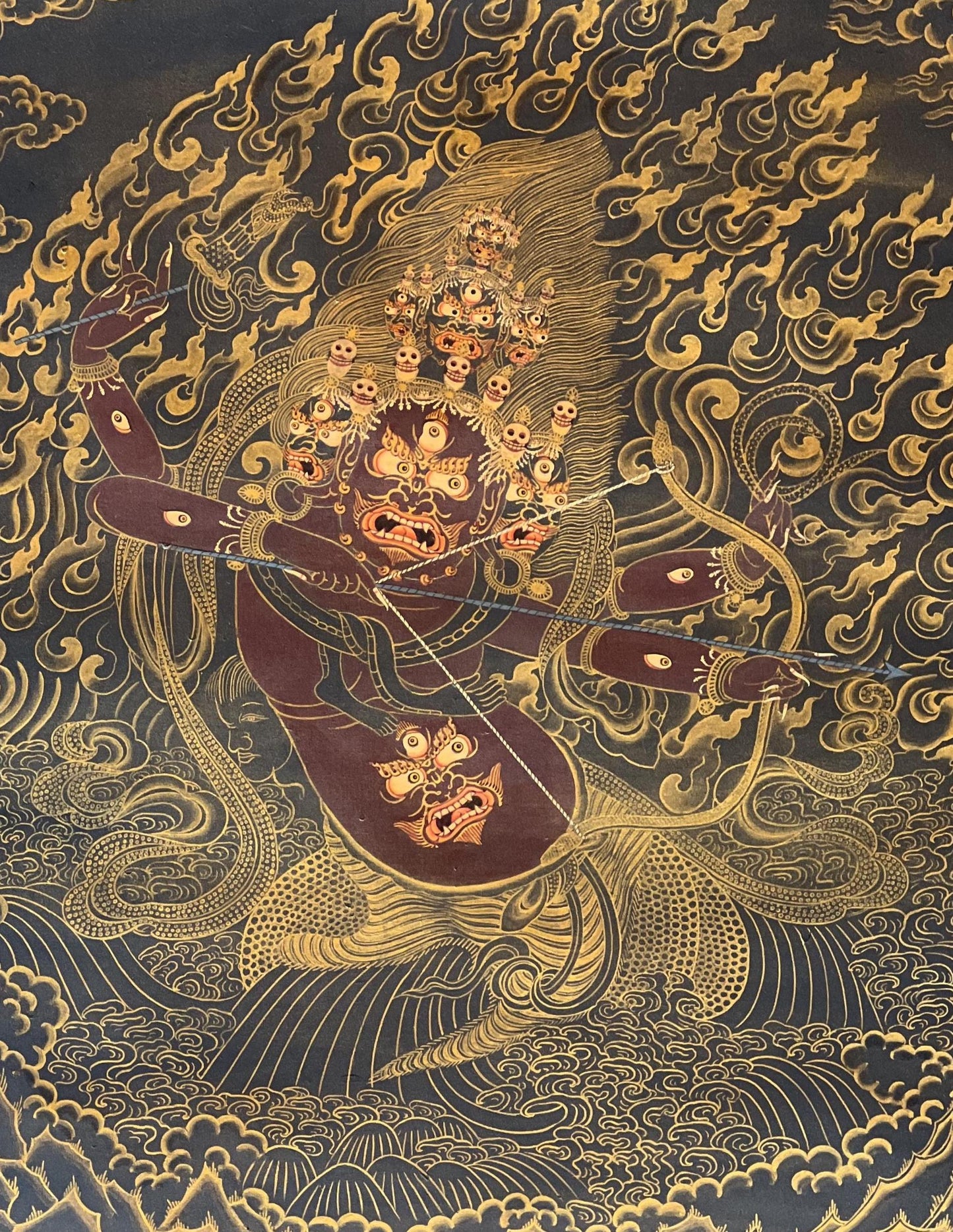 Handmade Rahula Thangka Painting | Tibetan Buddhist Guardian Deity Art