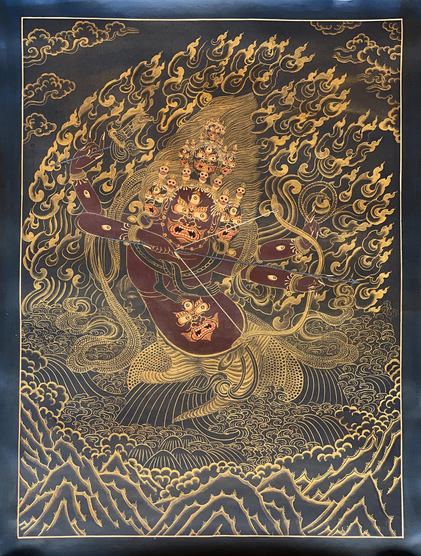 Handmade Rahula Thangka Painting | Tibetan Buddhist Guardian Deity Art