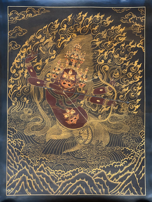 Handmade Rahula Thangka Painting | Tibetan Buddhist Guardian Deity Art