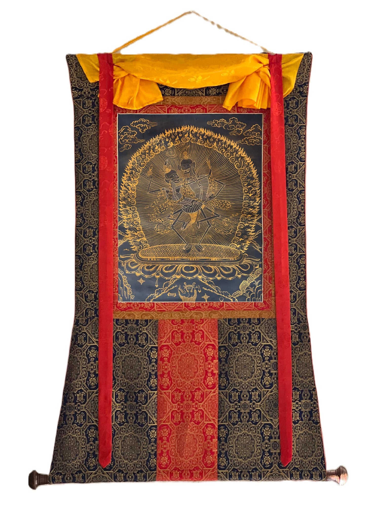 Hand-Painted Citipati Thangka | Dancing Skeletons, Tibetan Art, Silk Brocade