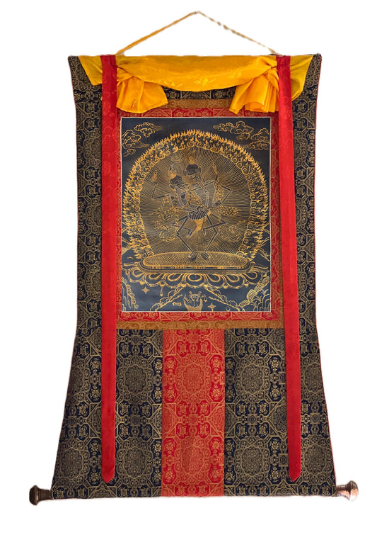 Hand-Painted Citipati Thangka | Dancing Skeletons, Tibetan Art, Silk Brocade