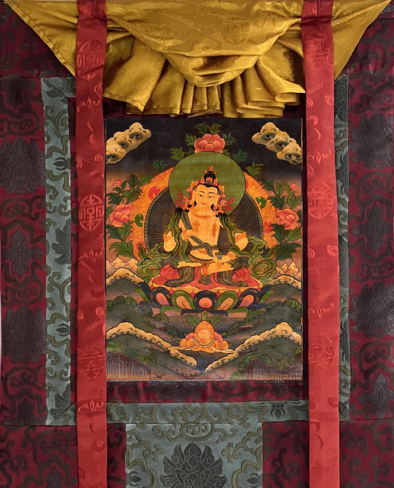 Hand-Painted Vajrasattva Thangka | Tibetan Buddhist Art, Silk Brocade