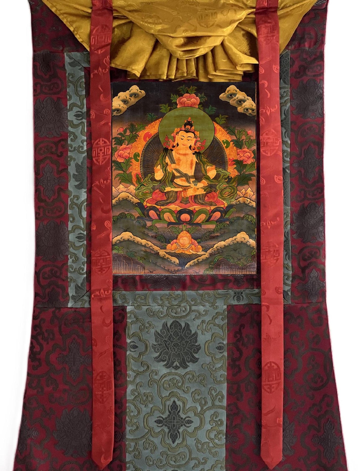 Hand-Painted Vajrasattva Thangka | Tibetan Buddhist Art, Silk Brocade