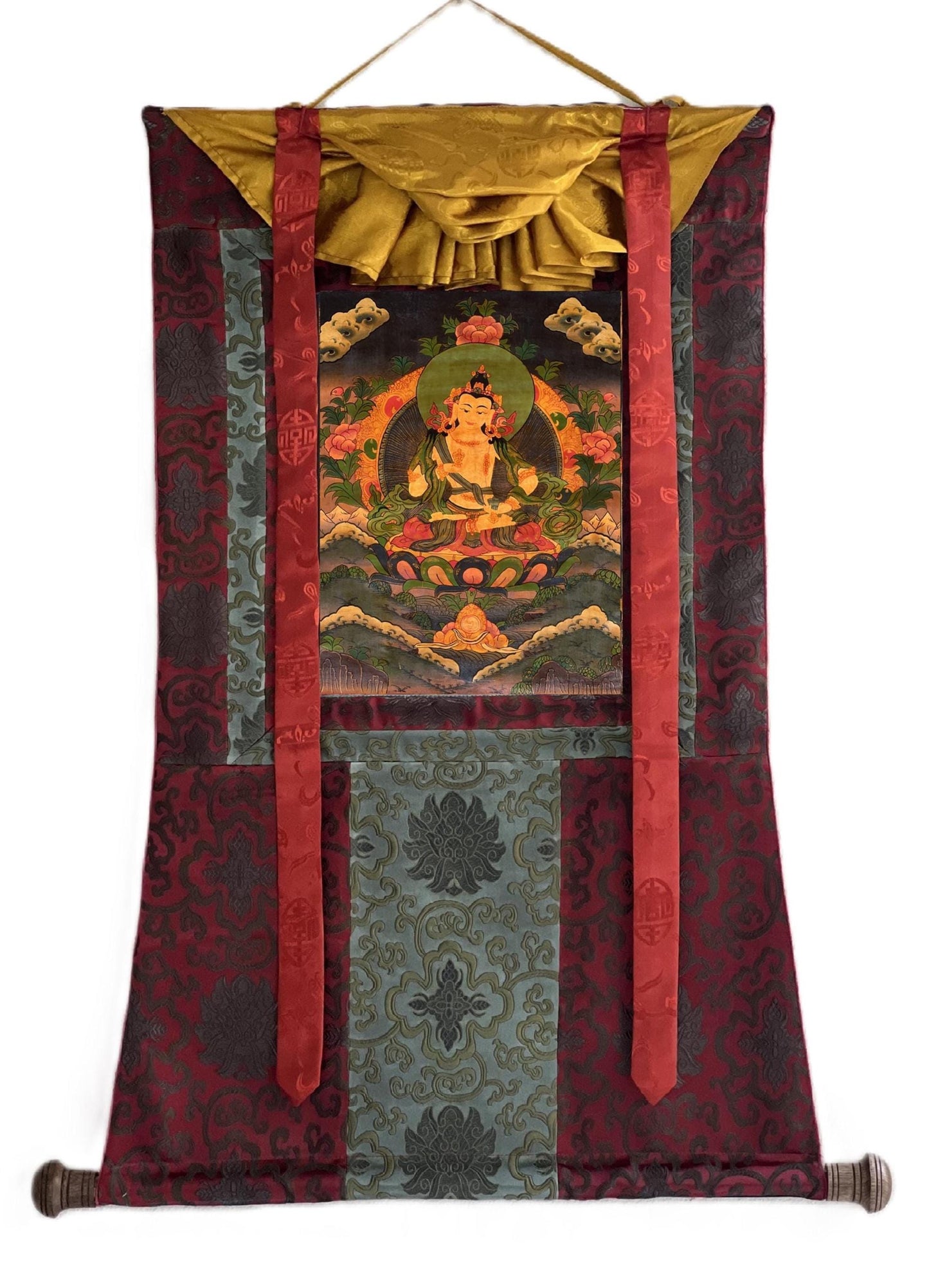 Hand-Painted Vajrasattva Thangka | Tibetan Buddhist Art, Silk Brocade