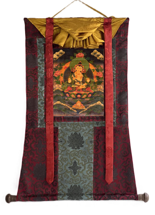 Hand-Painted Vajrasattva Thangka | Tibetan Buddhist Art, Silk Brocade