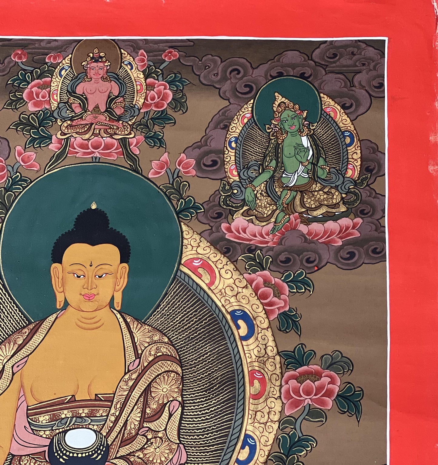 Hand-Painted Shakyamuni Buddha Thangka: Silk Brocade Tibetan Art