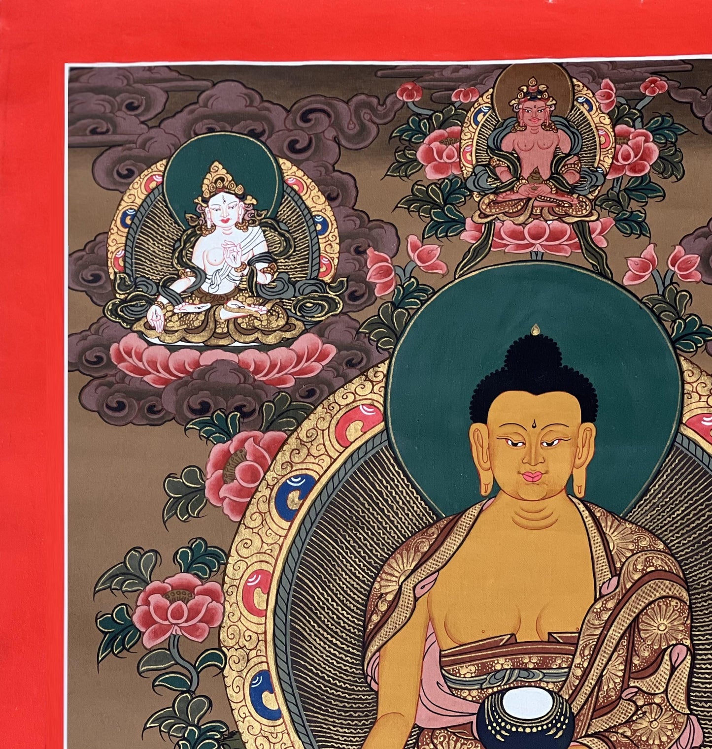 Hand-Painted Shakyamuni Buddha Thangka: Silk Brocade Tibetan Art