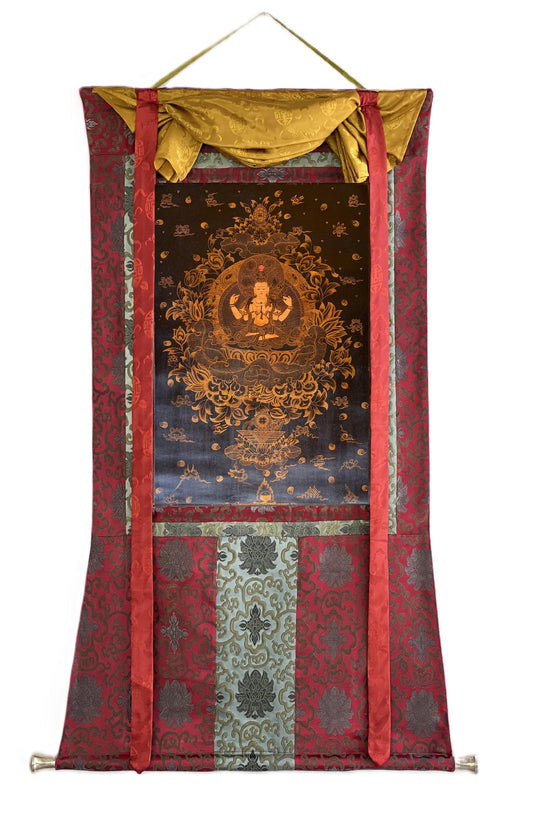 Hand-Painted White Tara Thangka – Tibetan Silk Brocade Art