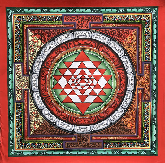 Hand-Painted Sri Yantra Art | Newari Paubha, Sacred Geometry