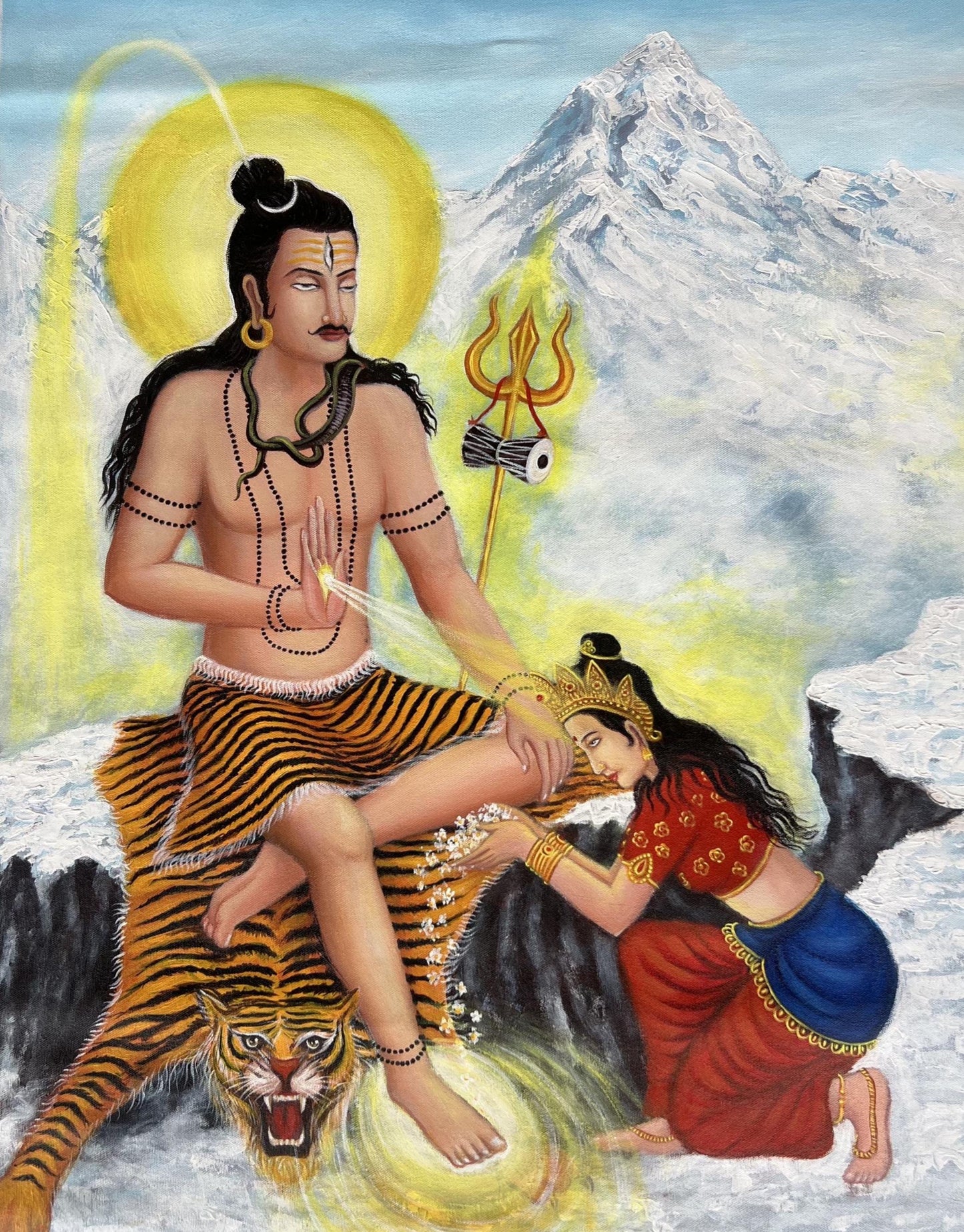 Lord Shiva Parvati Acrylic Painting: Divine Love Artwork (24 x 33 Inch)