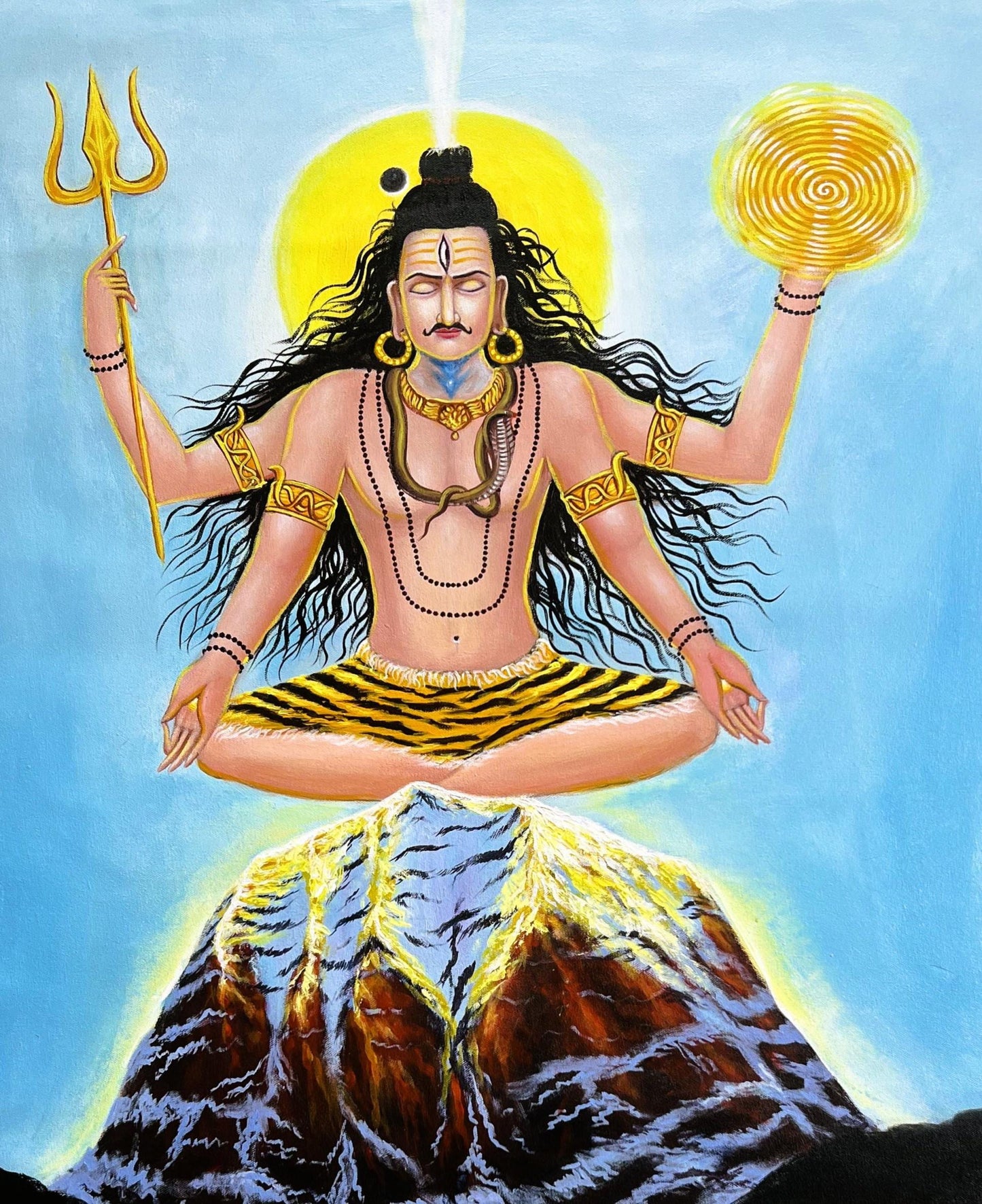 Lord Shiva Meditating at Kailash | Acrylic Painting on Canvas | Large Masterpiece | Palette Knife Art