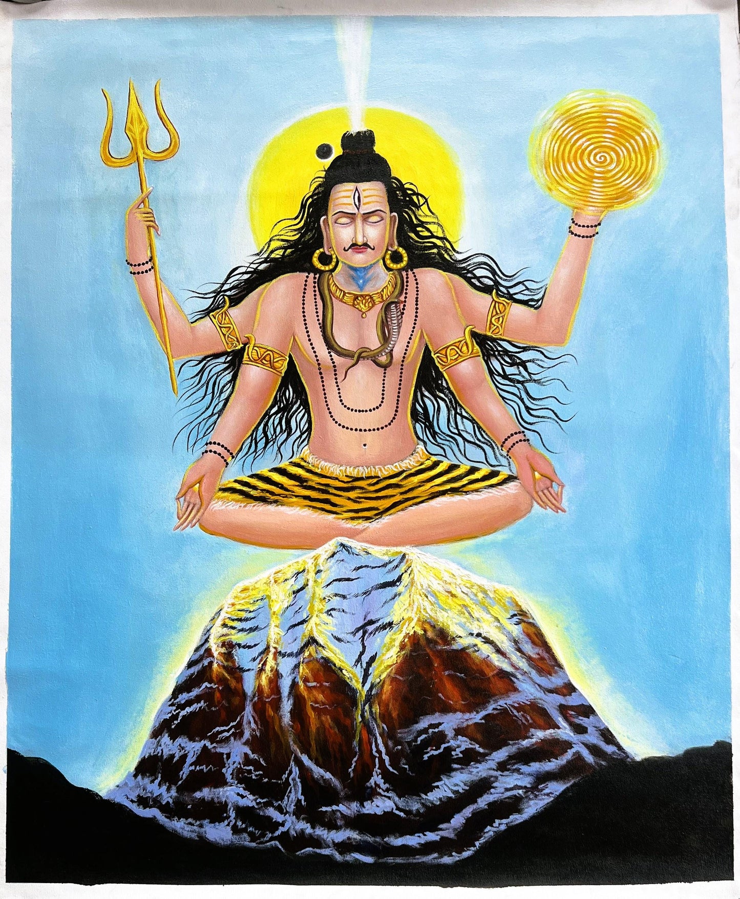 Lord Shiva Meditating at Kailash | Acrylic Painting on Canvas | Large Masterpiece | Palette Knife Art