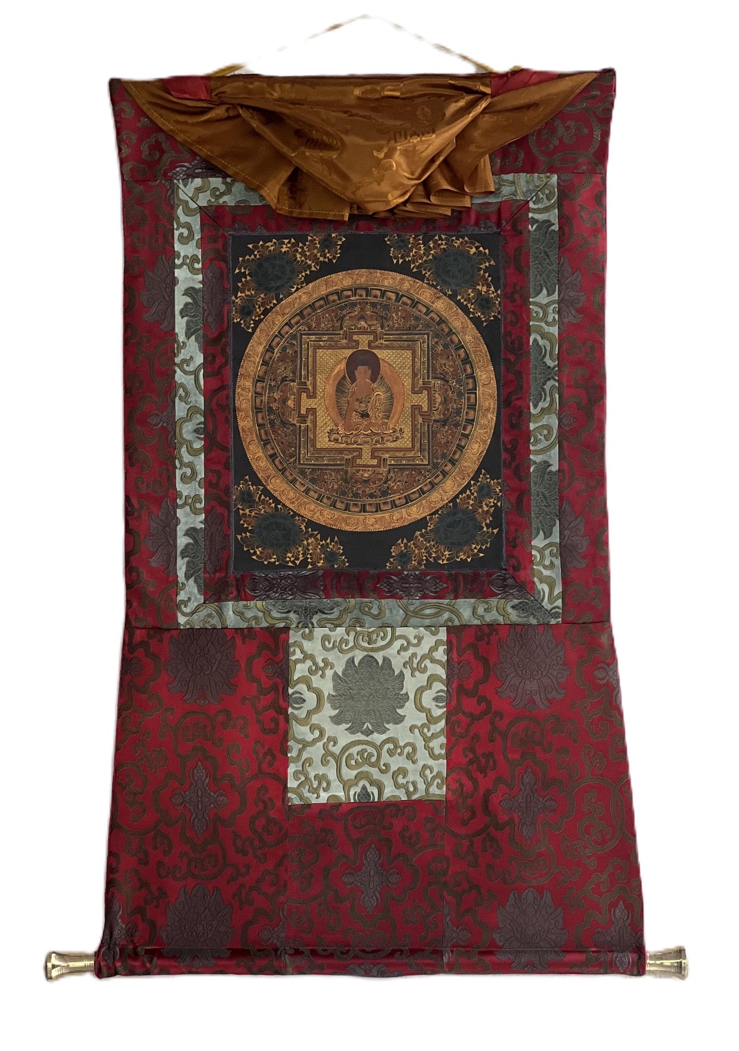 Hand-Painted Shakyamuni Buddha Mandala Thangka | Silk Brocade Art