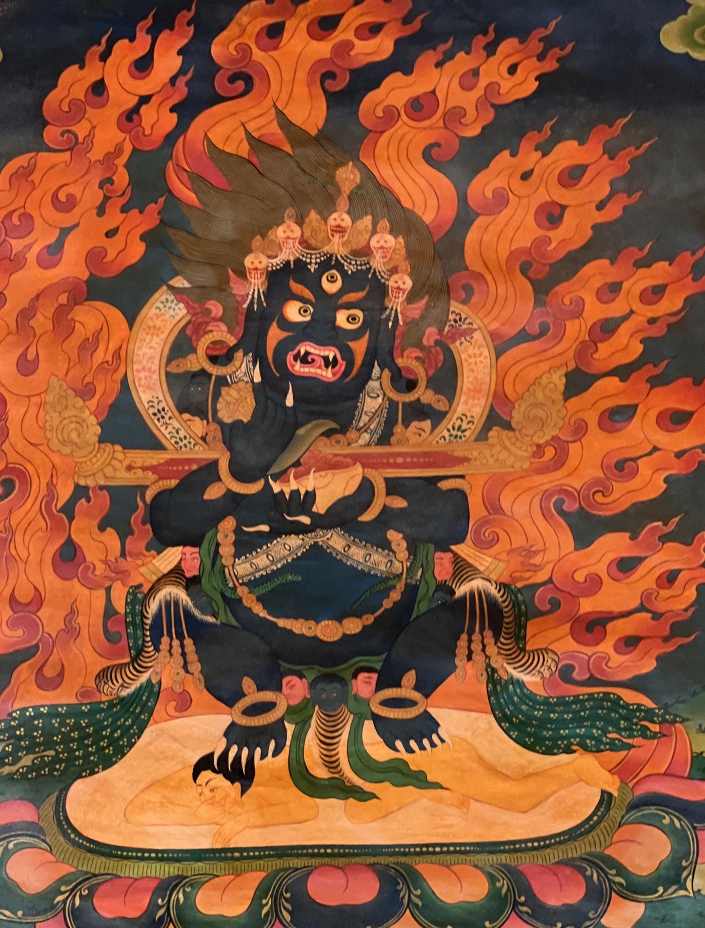Two-Armed Mahakala Thangka Painting | Tibetan Buddhist Guardian Deity Art | Oil Varnished