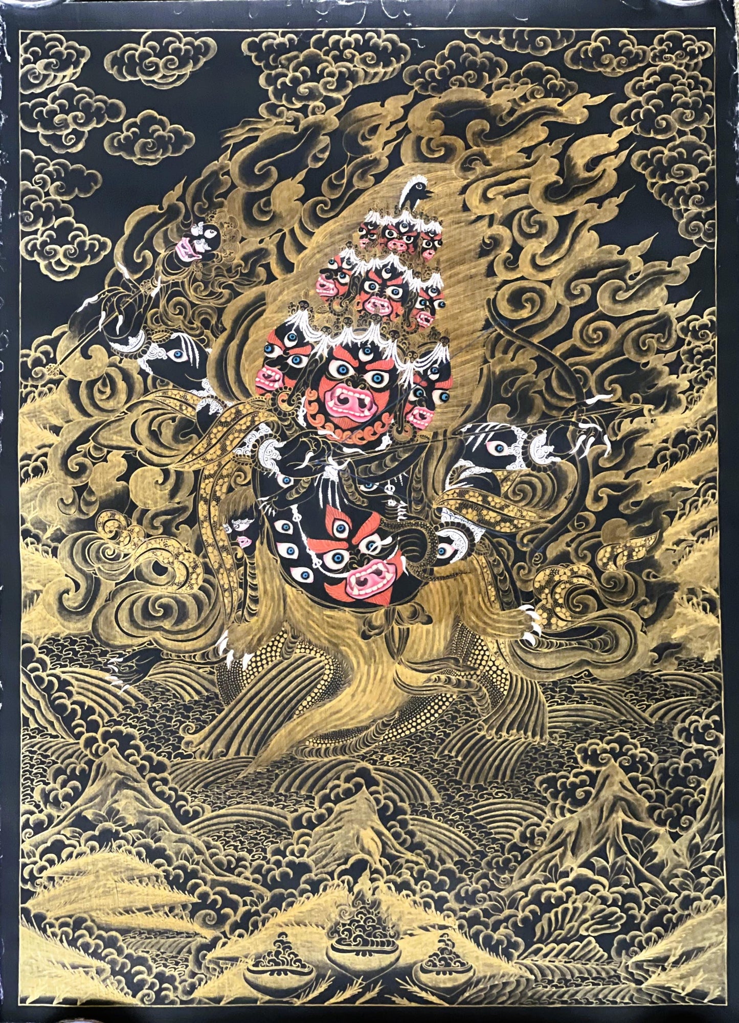 Handmade Rahula Thangka | Tibetan Buddhist Guardian Deity Painting