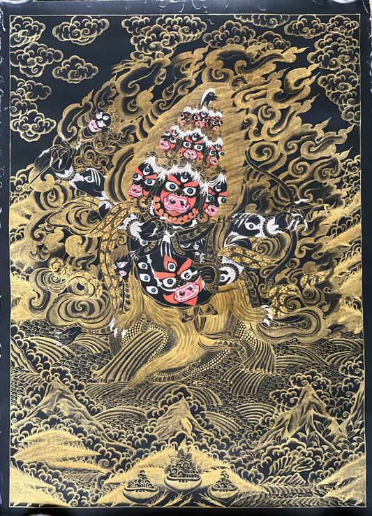 Handmade Rahula Thangka | Tibetan Buddhist Guardian Deity Painting