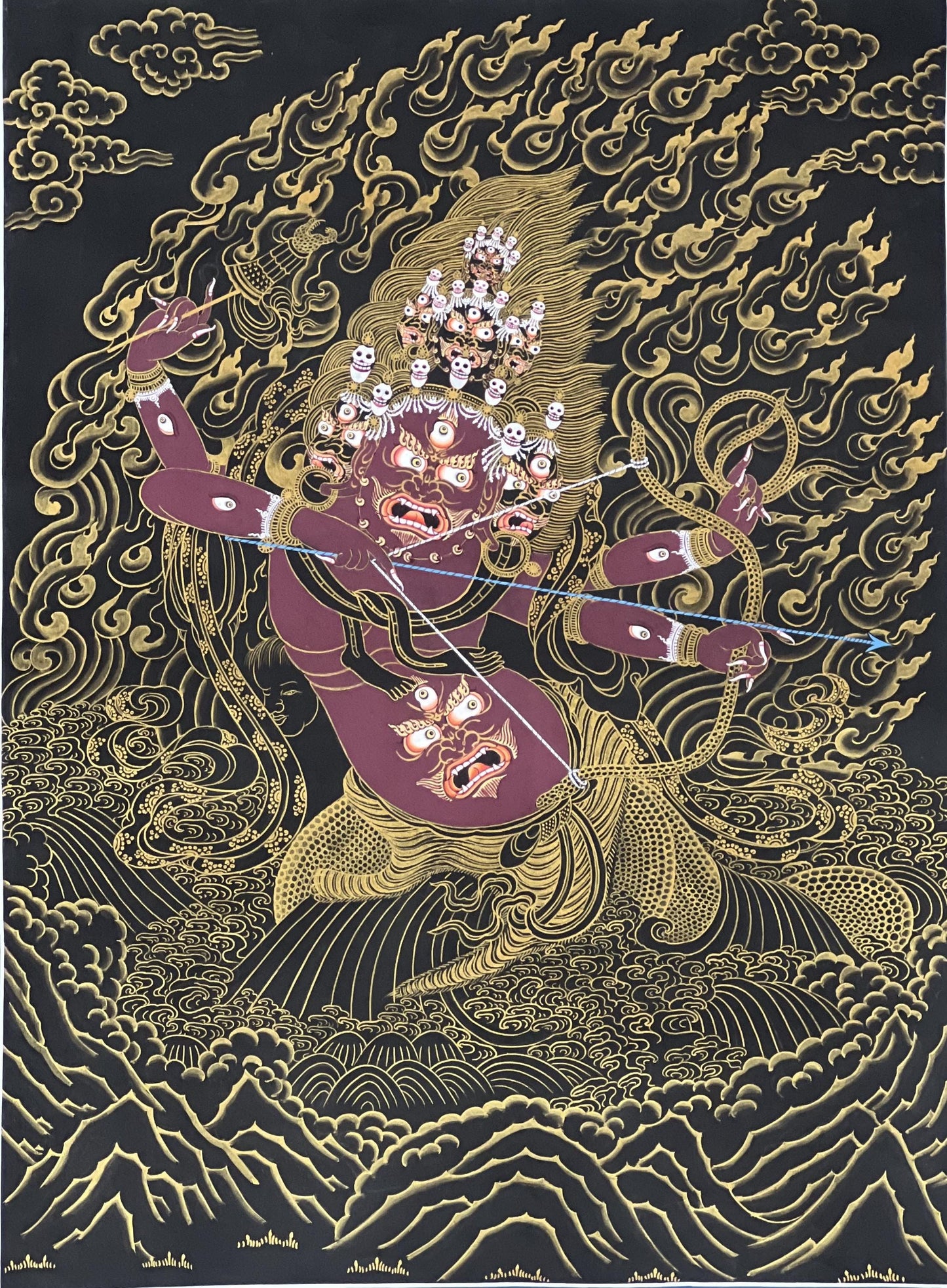 Hand-Painted Rahula Thangka | Tibetan Buddhist Guardian Deity Art