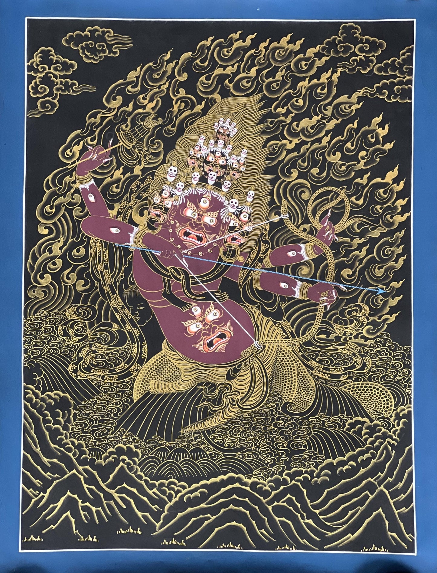 Hand-Painted Rahula Thangka | Tibetan Buddhist Guardian Deity Art