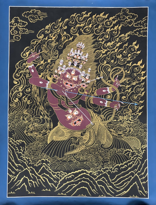 Hand-Painted Rahula Thangka | Tibetan Buddhist Guardian Deity Art