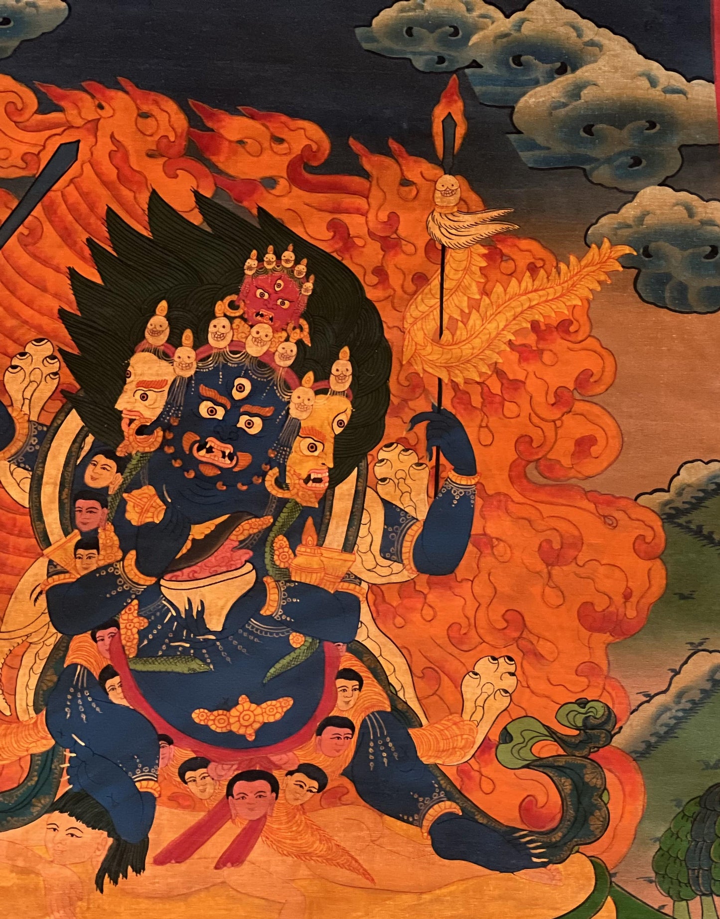 Hand-Painted Chaturmukha Mahakala Thangka – Tibetan Deity Art