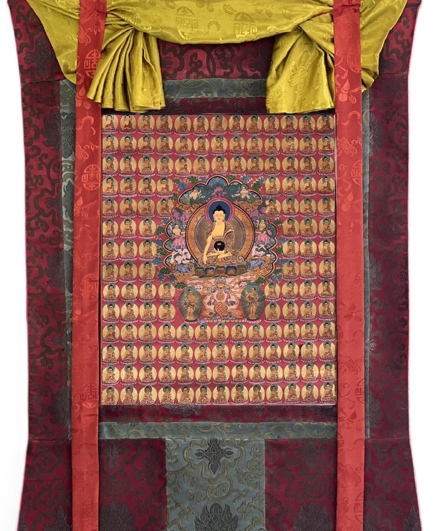 Hand-Painted Shakyamuni Buddha Thangka – Tibetan Art with Silk Brocade