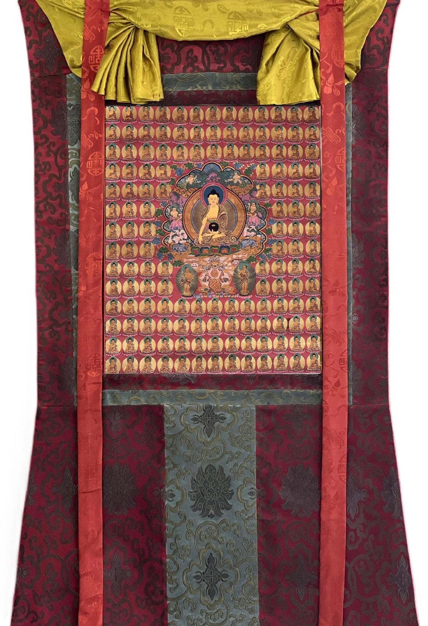 Hand-Painted Shakyamuni Buddha Thangka – Tibetan Art with Silk Brocade
