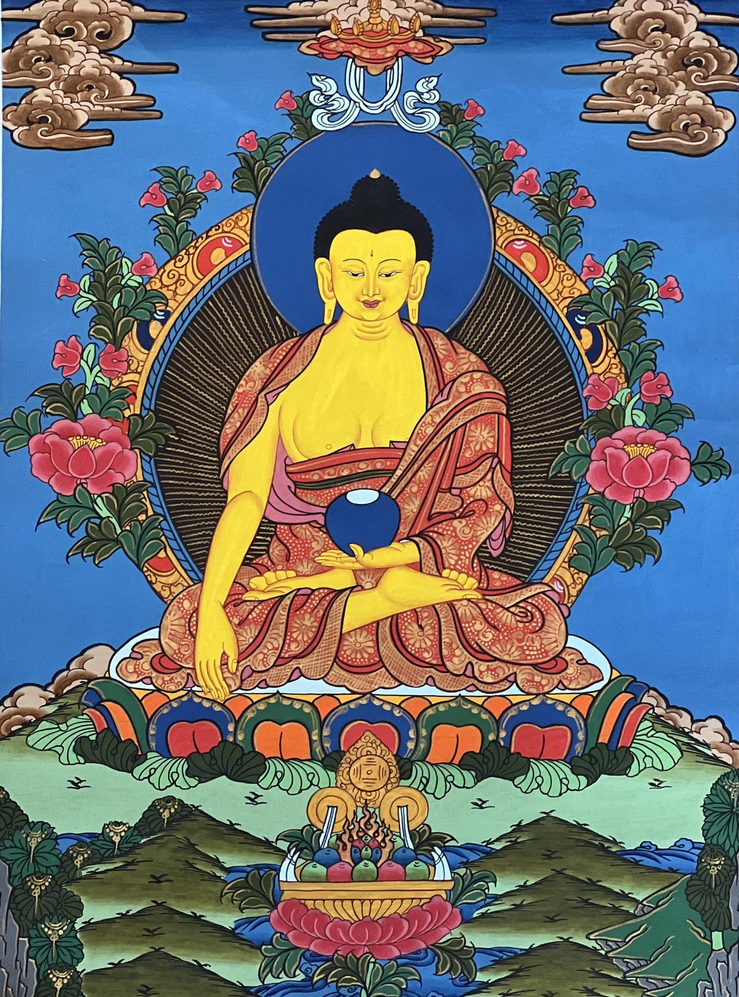 Exquisite Hand-Painted Tibetan Thangka of Shakyamuni Buddha - Traditional Silk Framed Art for Spiritual Decor