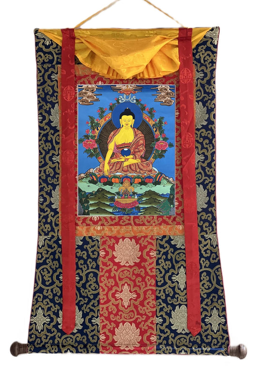 Exquisite Hand-Painted Tibetan Thangka of Shakyamuni Buddha - Traditional Silk Framed Art for Spiritual Decor