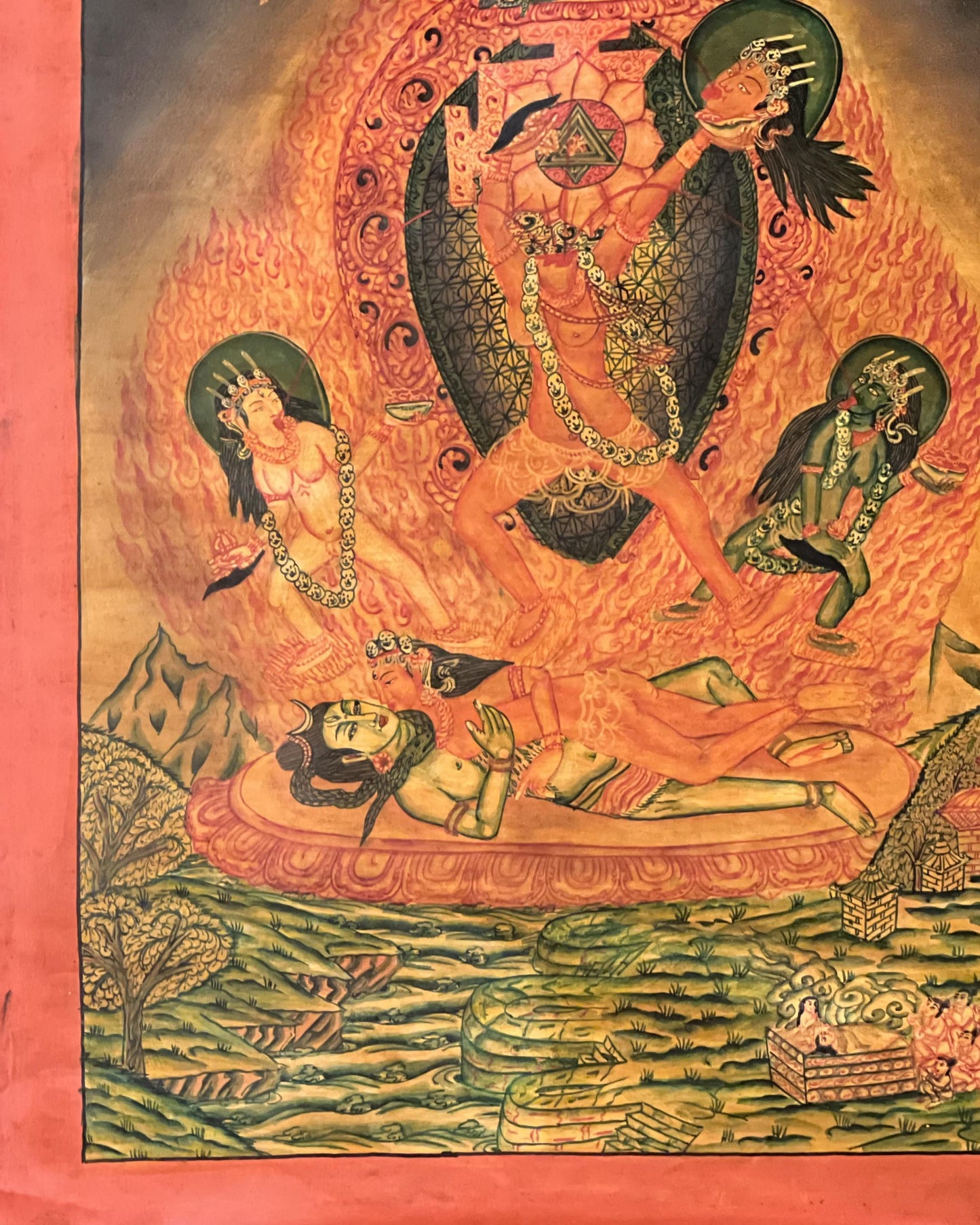 Chhinnamasta Thangka Painting – Original Hand-Painted Hindu Buddhist Art | Mahavidya Goddess | Sacred Tantric Masterpiece | Oil-Varnished