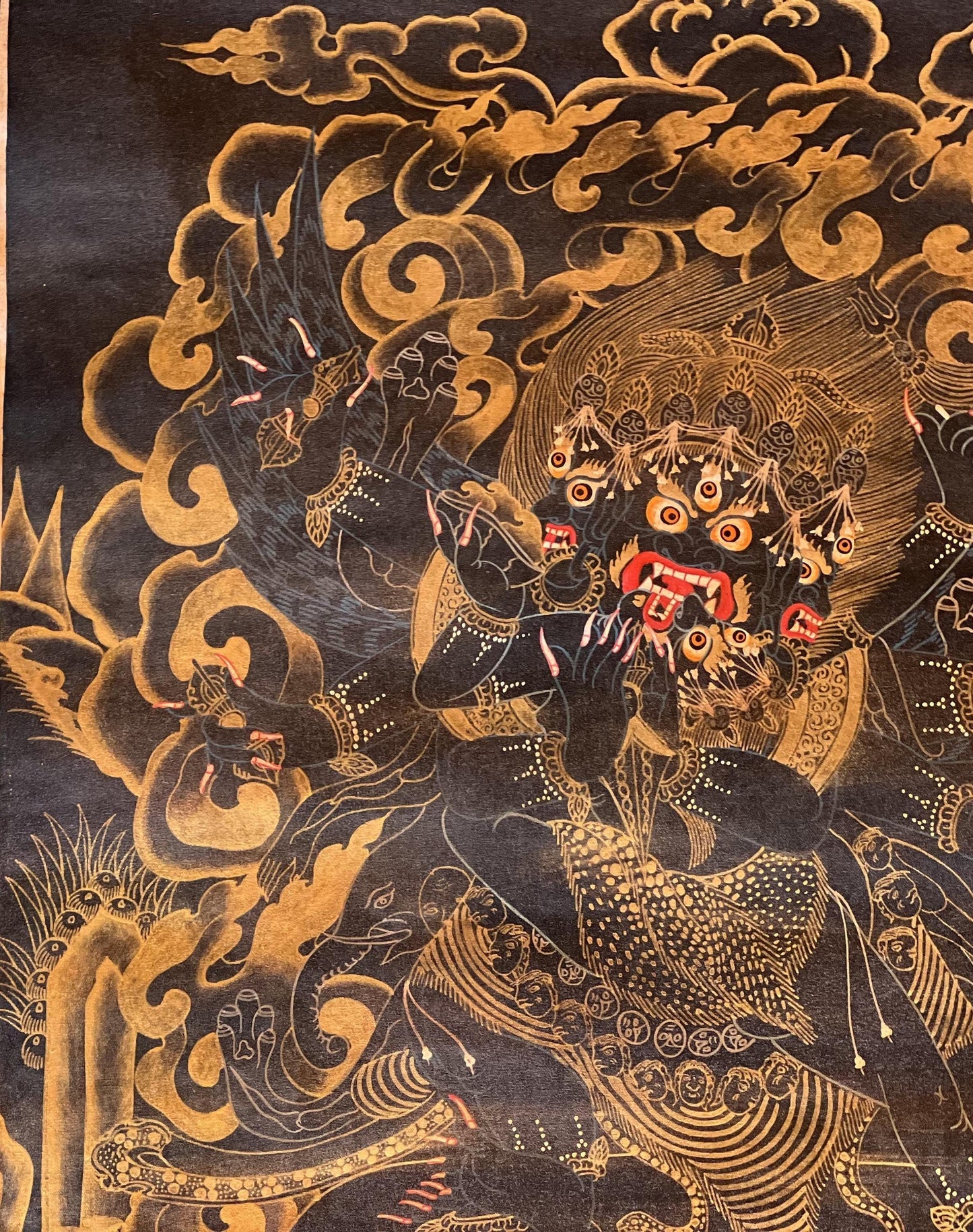 Hand-Painted Vajrakilaya Thangka | Black & Gold Tibetan Wall Art
